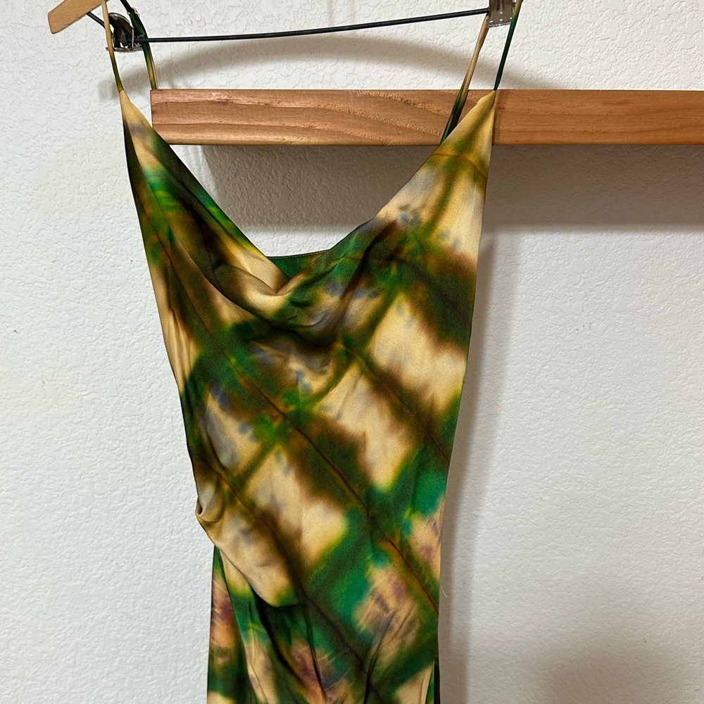 Zara Satin Effect Asymmetrical Satin Dress Size Medium Cowl Neck Multicolor - Picture 6 of 9